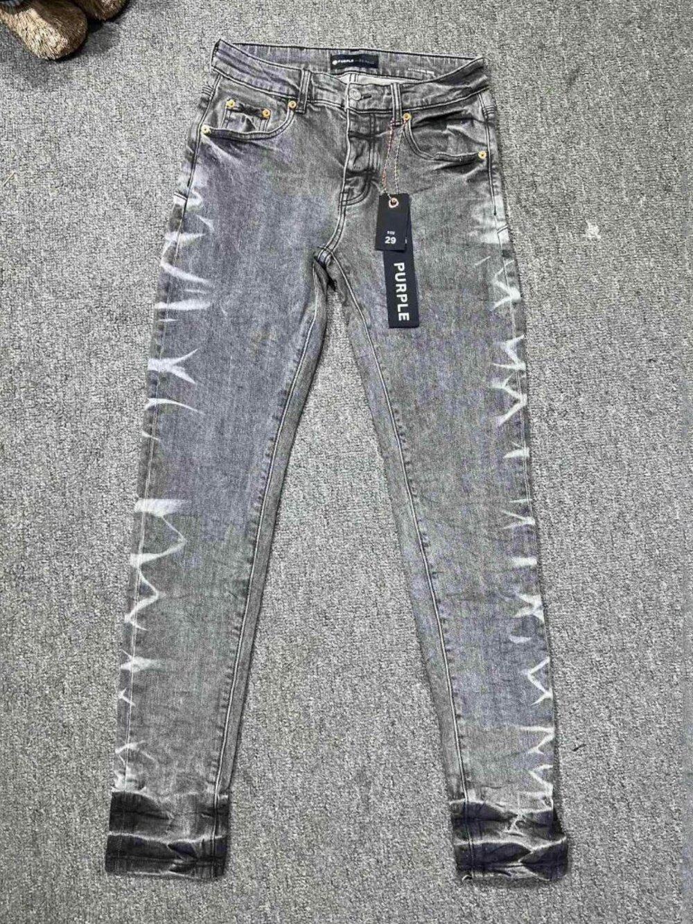 Purple Light Grey Straight Leg Jeans With Floral Pattern
